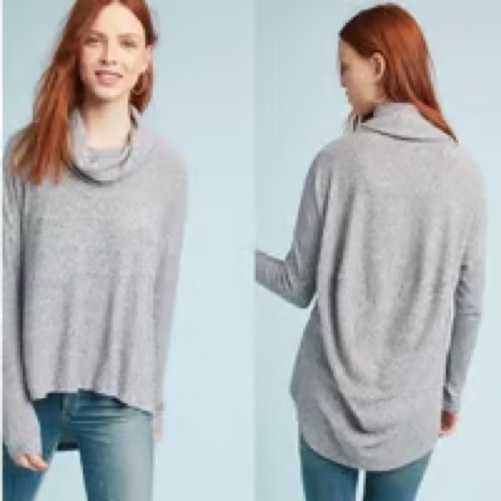 NWT Anthropologie Maeve Malone Brushed Cowl Neck Top Grey Shirt Pullover